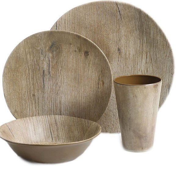 Gibson Home Woodlands Round Melamine Dinnerware Set, Service for 4 (16pcs) NIB - Picture 2 of 8